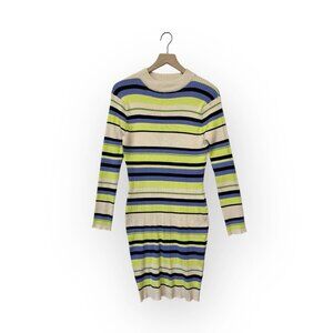 Fashion Nova Ultimate Love Sweater Mini Dress Size 3X Blue Cream Neon